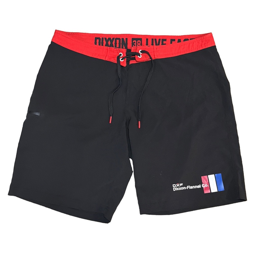 Dixxon Shorts Mens 38x10 Red Black Board Shorts Swim Trunks Pocket Beach